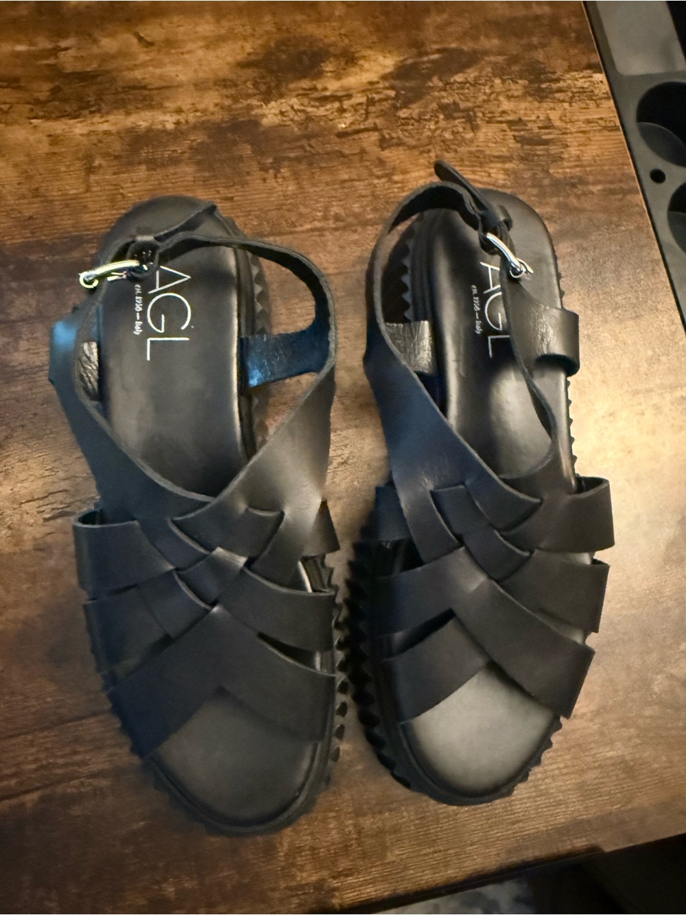 AGL Black Leather Woven Slingback Sandals size 8.5